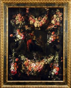 Scene Galante Entouree D'une Guirlande De Fleurs Et De Fruits by Jan Pauwel Ii Gillemans