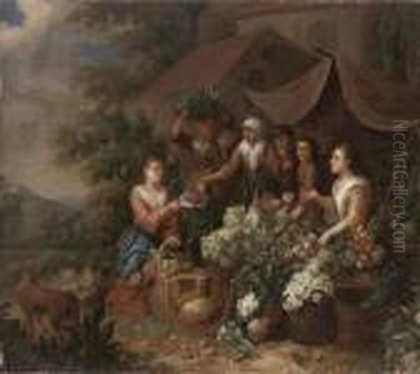 Fruit And Vegetable Sellers By A Church - view 1