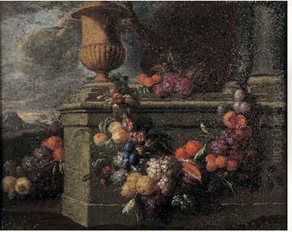 Nature Morte A La Guirlande De Fruits Ornant Une Balustrade - view 1