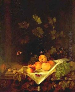 Still-life with Peaches and Grapes c. 1680 by Abraham Van Calraet