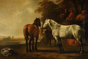 Horses and Cattle in a Landscape by Abraham Van Calraet