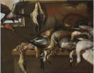 A Still Life Of Sardines, Cabbot And Other Fish, On A Wooden Table