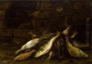 A Pike, Perch And Other Fish On A Bank
