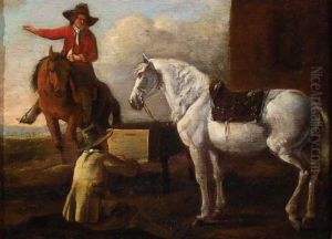 Young Artist Painting a Horse and Rider by Abraham Van Calraet