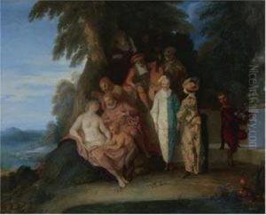 A Scene Inspired By The 'commedia Dell'arte' by Claude Gillot