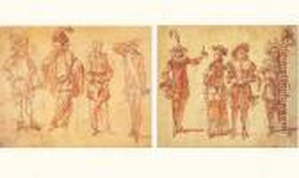 Huit Personnages De La Comedia Dell'arte (recto-verso) - view 1