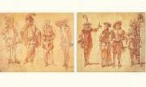Huit Personnages De La Comedia Dell'arte (recto-verso) by Claude Gillot