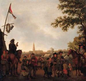 Officers and townsfolk at an encampment outside Breda by Abraham Van Calraet