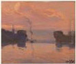 Remorqueur Un Soir Sur La Seine by Eugne-Louis Gillot