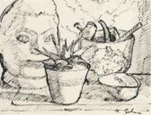 Still Life With Stone Head By Henri Gaudier-brzeska