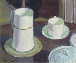 Still Life Of White Cup, Saucer And Jug On A Table by Harold Gilman