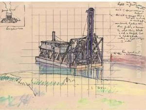 Study For Halifax Harbour, Dredger With Derrick - view 1