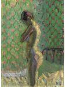 Nude Standing By A Bed