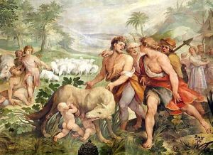 Romulus suckled by the she-wolf, from the Sala dei Horatii e Curacii by Giuseppe Cesari