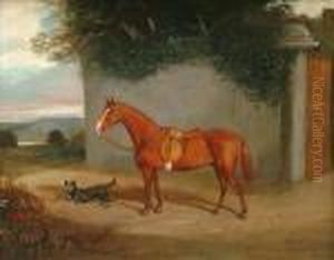 Ahorse And A Dog Outside The Stable Yard by Sawrey Gilpin