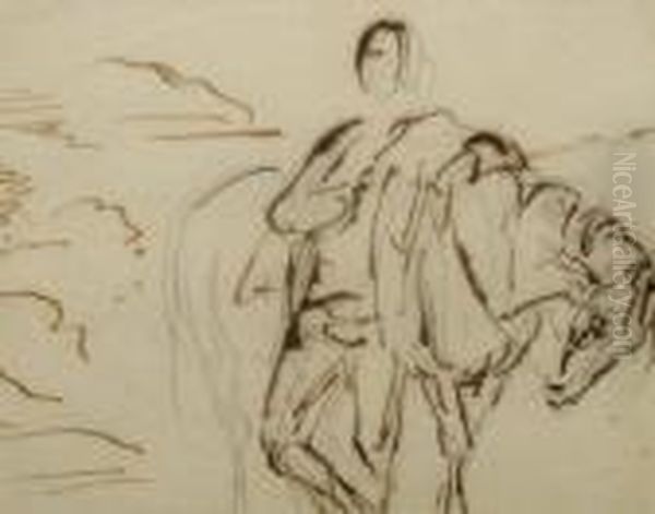A Gentleman Standing Beside A Horse - view 1