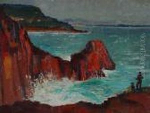 Rocky Coast Scene With Waves Breaking On Cliffs Rocky Coast Scene With Waves Breaking On Cliffs
