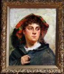 Portrait Of A Young Woman Wearing A Green Shawl With A Red Lining