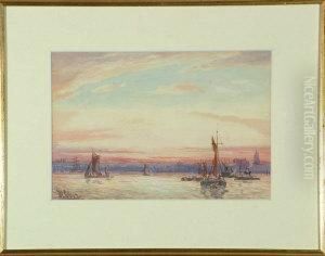 Sailing Barges On The Thames At Sunset