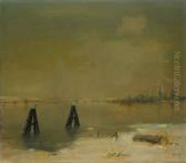 Winterliche Polder Landschaft
Mit Verschneitem Ufer Und Stadtturmen Im Hintergrund (dordtrecht) - view 1