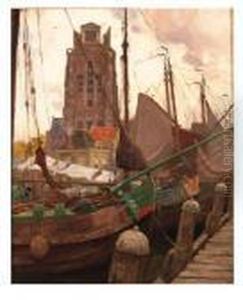 Scows In The Harbour Of Dordrecht by Victor Olivier Gilsoul
