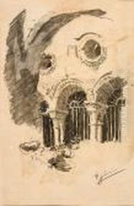 Rincon De Un Claustro. Firmado. Dibujo A Lapiz Sobre Papel. 25x16 Cm