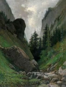 Paisaje De Montana Con Rebecos. by Francisco Arasa