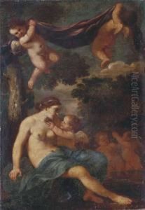 Venus And Cupid With Putti by Giacinto Gimignani