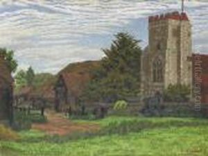 Church And Barn, Waltham St Lawrence by Charles Ginner