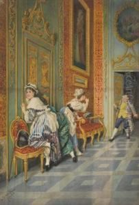 Interno Con Ragazze Che Origliano by Edoardo Gioia
