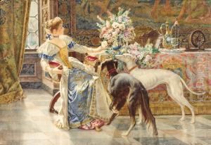 Seated Lady With Greyhounds