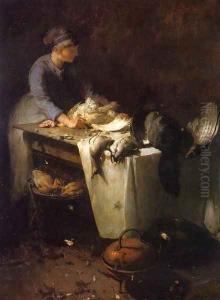 A Young Girl Preparing Poultry - view 1