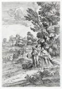 Landschaft Mit Zwei Kampfenden Ziegenbocken by Giovanni Francesco Grimaldi