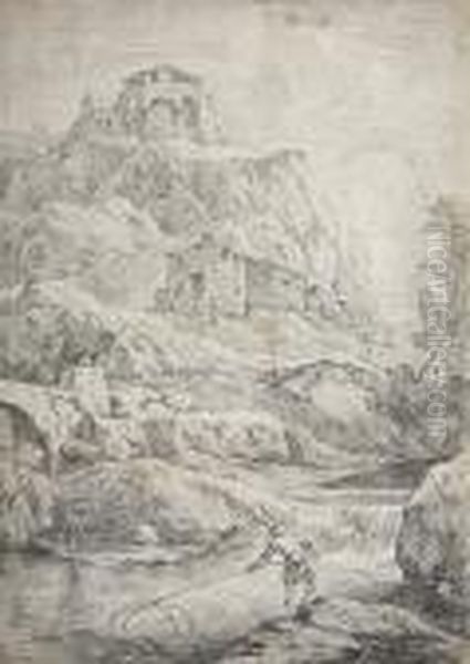 An Extensive Landscape With A Fisherman - view 1