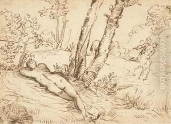 Une Femme Endormie Dans Un Paysage Avec Un Satyre Enlevant Unefemme - view 1