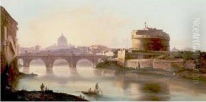 View Of The Tiber With The Castel Sant Angelo by Vincenzo Giovannini