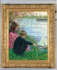 Enfants Au Bord De La Riviere by Leon Giran-Max