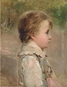 Portrait Of A Young Girl, Small Half-length, In Profile by Edouard-Henri Girardet