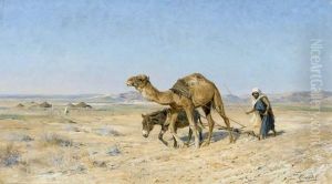 Steppenlandschaft Mit Beduine Und Dromedar