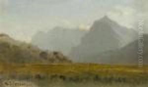 Oil Study Of A Mountain Landscape by Karl Girardet