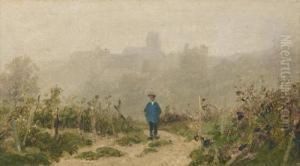 Rebberg Mit Stadt Im Hintergrund. by Karl Girardet