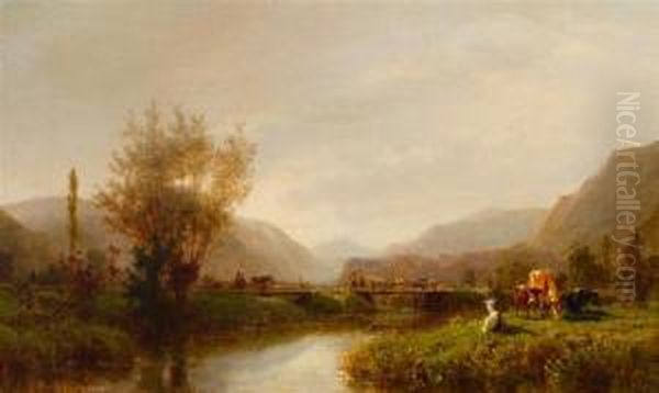 River Landscape With Cows And Goats - view 1