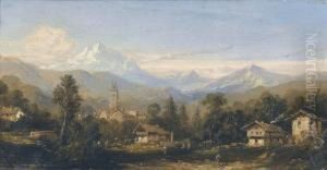 Gebirgspartie Mit Dorf In Den Alpen