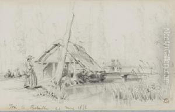 Un Album Relia En Cuir Rouge De
 10 Dessins Reprasentant Des Paysans Travaillant Dans Les Champs, Des 
Animaux, Des Maisons Et Des Paysages Arboras - view 1
