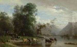 Cows At Brienzersee. by Karl Girardet