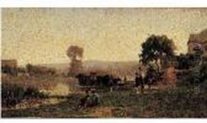 Chateau-thierry, Enfants Au Bord De La Riviere by Karl Girardet