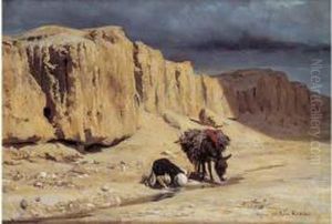 " La Halte Dans Les Environs De Biskra ". by Leon Girardet