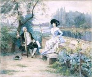 Le Portrait Au Jardin. by Leon Girardet