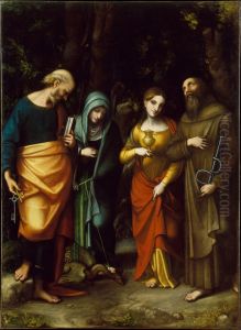 Four Saints, from left, St. Peter, St. Martha, St. Mary Magdalene, St. Leonard