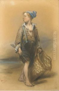 Enfant Sur La Plage Ramassant Des Coquillages by Eugene Pierre Francois Giraud